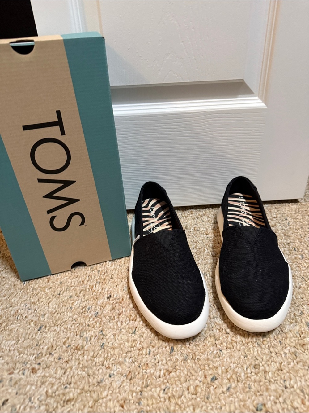 Toms Black Slip-On Canvas Sneakers with White Soles